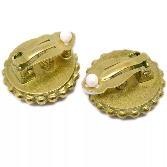 Chanel Gold Black Button Earrings Clip-On 95P - Picture 3 of 4